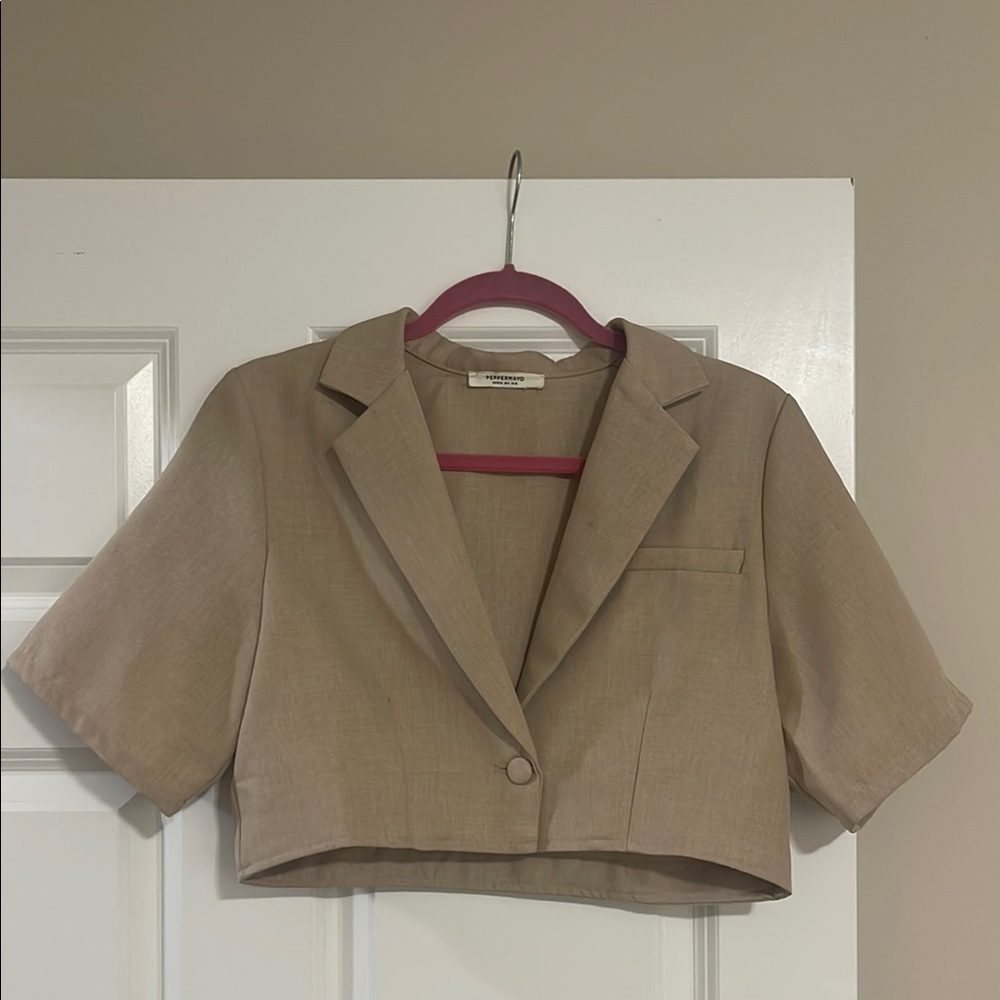 Tan Cropped Blazer Jacket